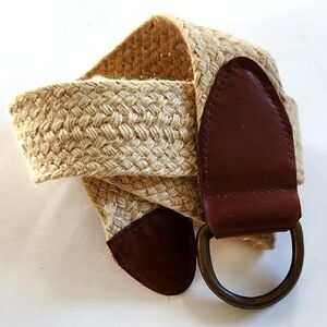 Le Chateau Woven Jute And Brown Leather Belt